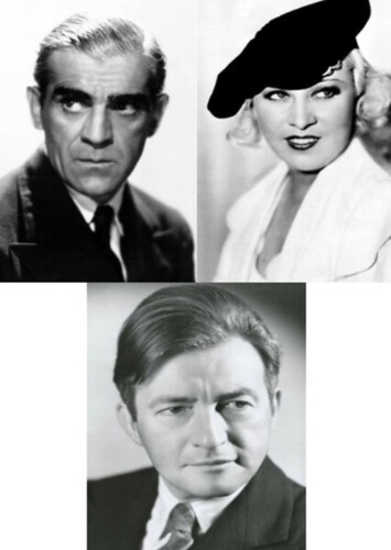Boris Karloff, Mae West, and Claude Rains