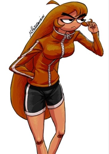 Sausage girl (Has super long straight brown hair)
