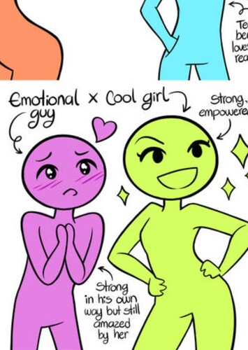 The dorky, cute, emotional guy + a  strong girl