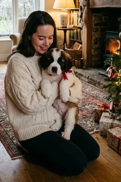 Anna Popplewell and her Saint Bernard puppy