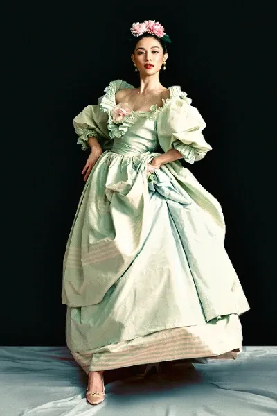 Zhong Chuxi wearing Nina Ricci SS 1987 Haute Couture for Vogue Forces of Fashion Gala