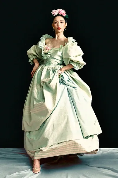 Zhong Chuxi wearing Nina Ricci SS 1987 Haute Couture for Vogue Forces of Fashion Gala