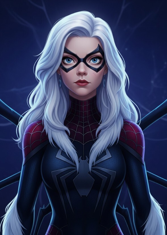 Anya Taylor Joy as spider night black cat .