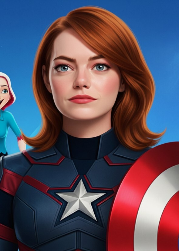 Emma Stone as captain America Gwen animation style
