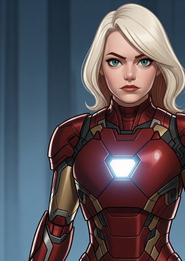 Emma Stone as iron man Gwen animation style from earth 610.