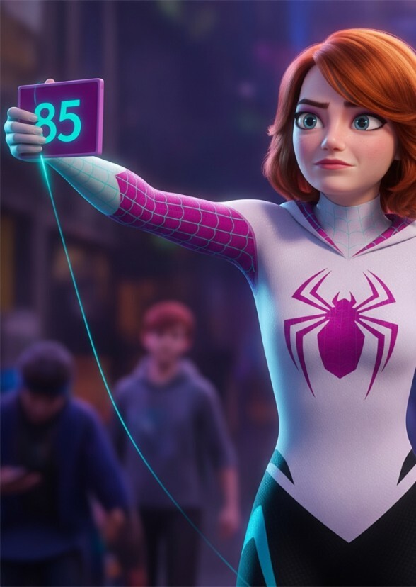 Emma Stone as spectacular spider Gwen.