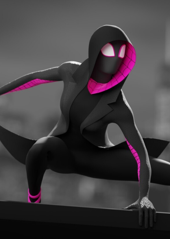 Emma Stone as spider Gwen noir animation style.