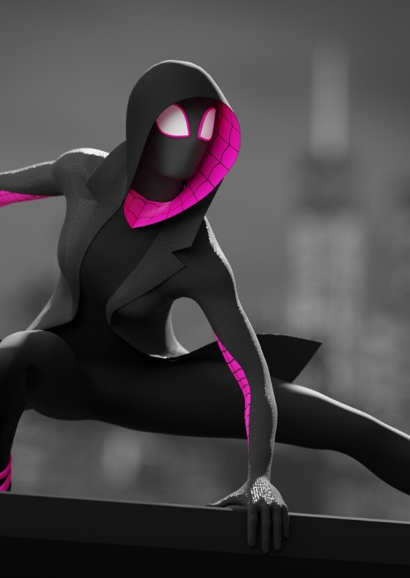 Emma Stone as spider Gwen noir animation style