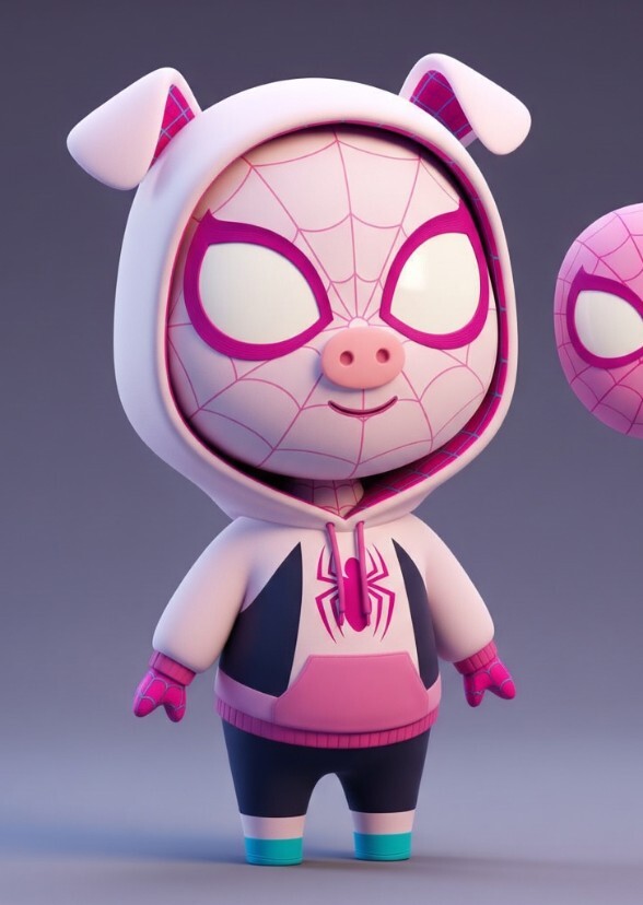 Emma Stone as spider Gwen pig animation style.