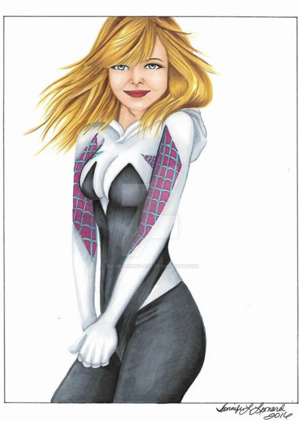 Emma Stone as spider Gwen sunset