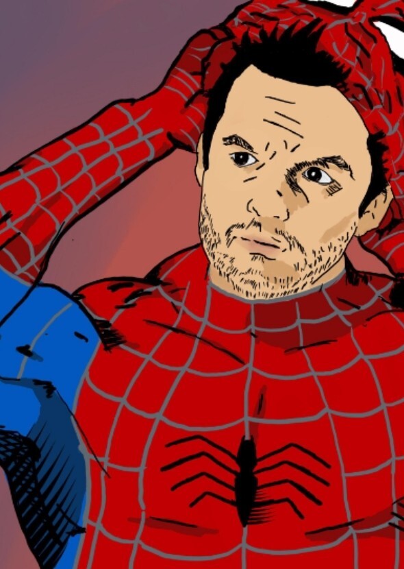 Make Johnson as Spider man Peter Parker animation style from Earth 88
