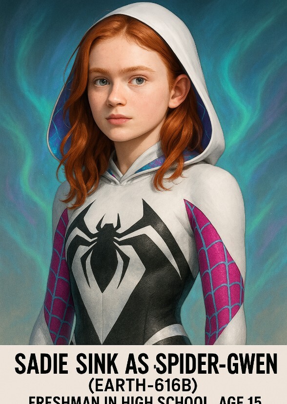 Sadie sink as spectalar ghost spider