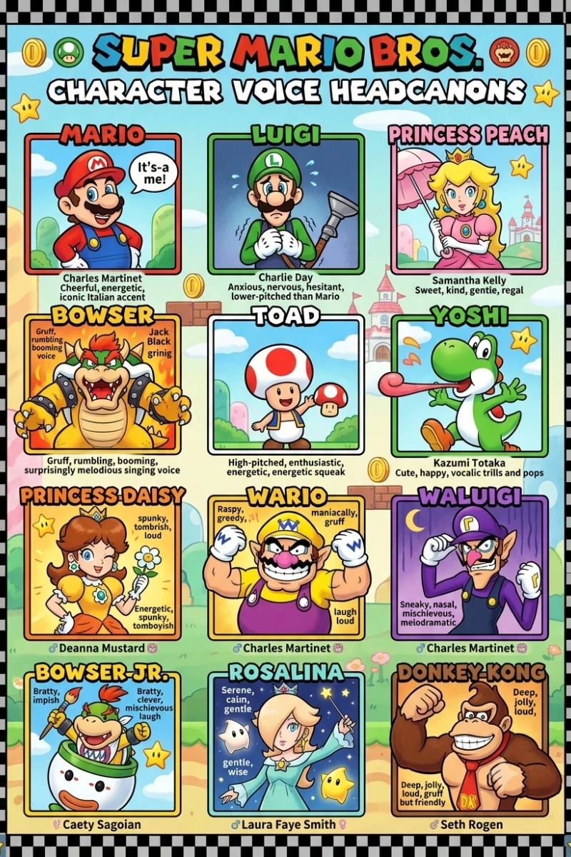 Super Mario Bros Characters Voice headcanons