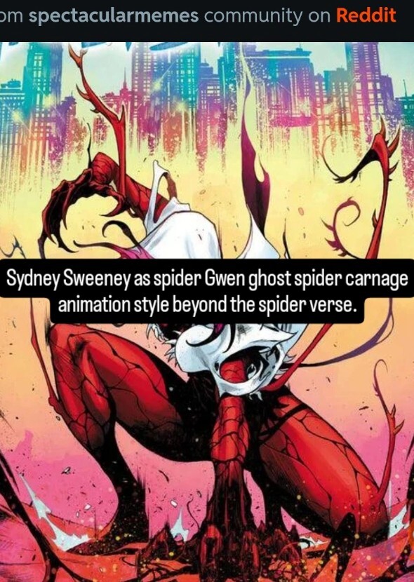Sydney Sweeney as spider Gwen ghost spider carnage beyond the spider verse.