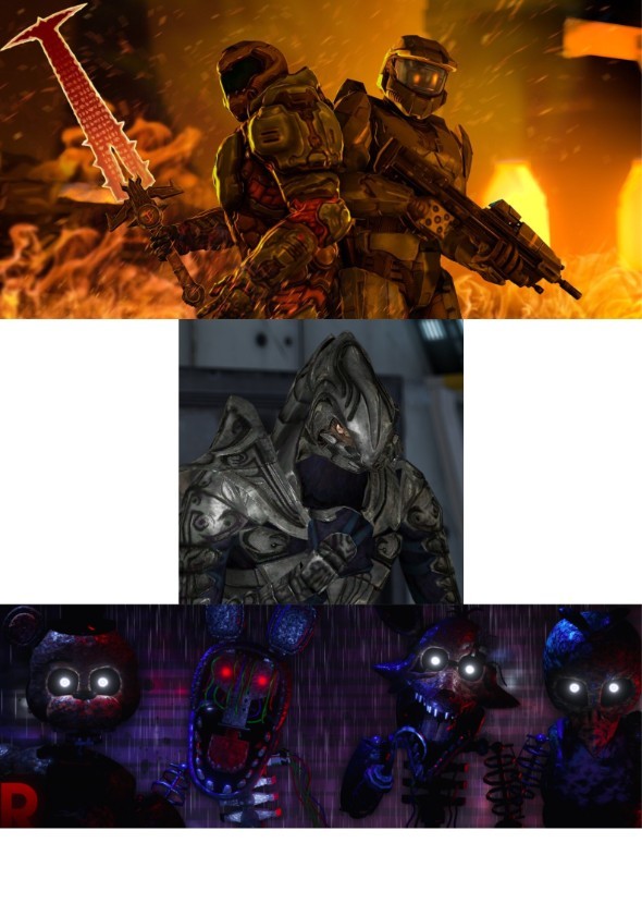 Master Chief, Doomguy and Arbiter vs Ignited Animatronics