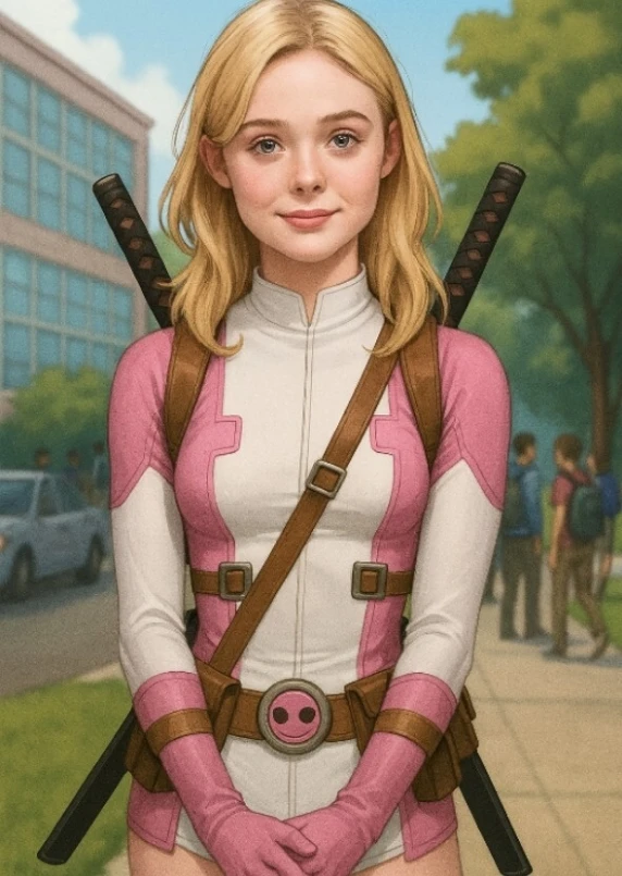 Jenna Ortega as Gwen Poole animated Style from earth 65d.