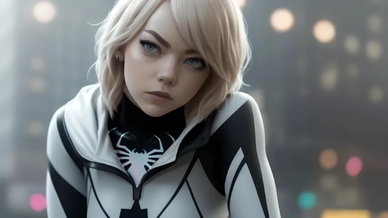 Emma Stone as spider Gwen drizzle animated Style from earth 45b