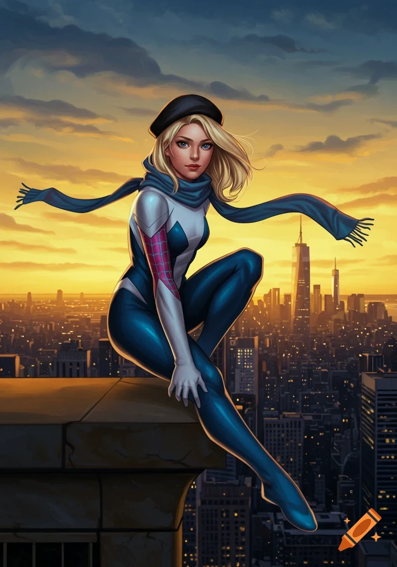 Emma Stone as spider Gwen France animated Style 