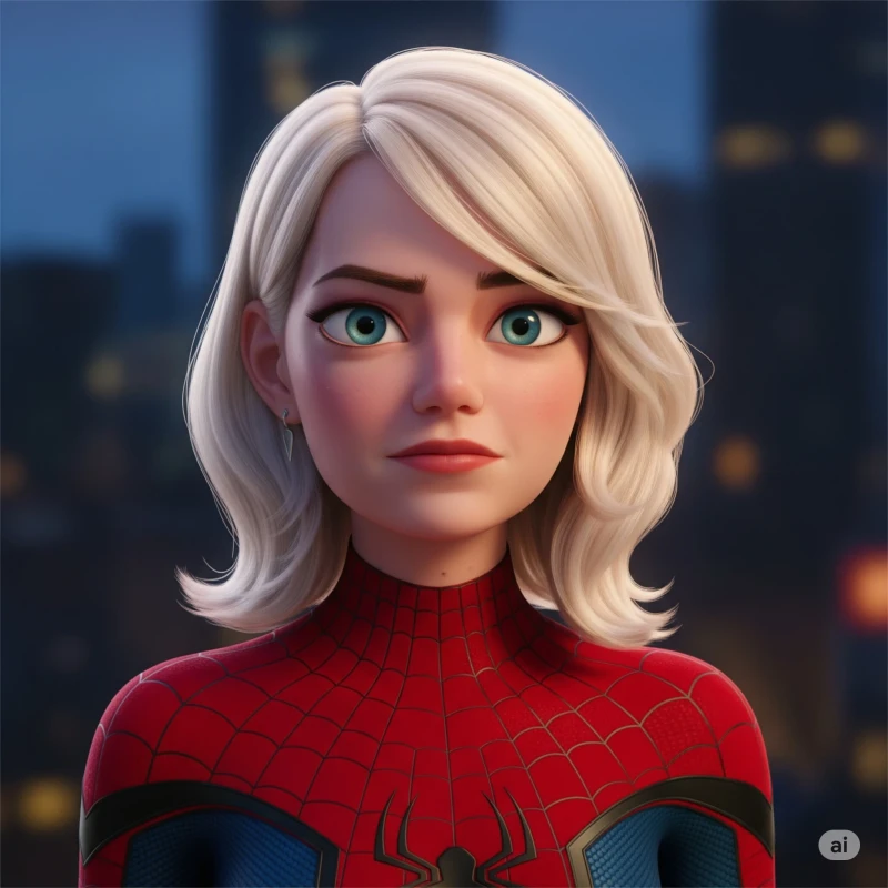Emma Stone as spectacular spider man Gwen animated Style.