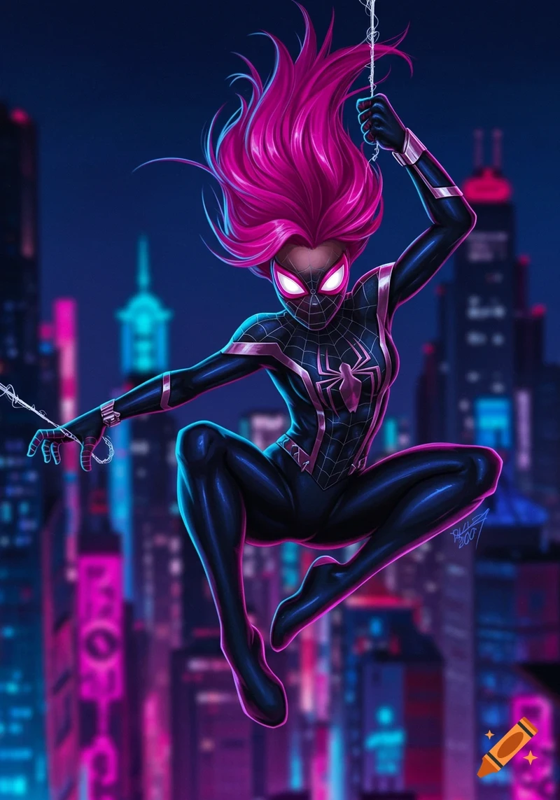 Emma Myers as spider Gwen the rainbow 🌈 animated Style