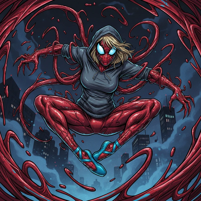 Dove Cameron as ghost Spider carnage animated Style.