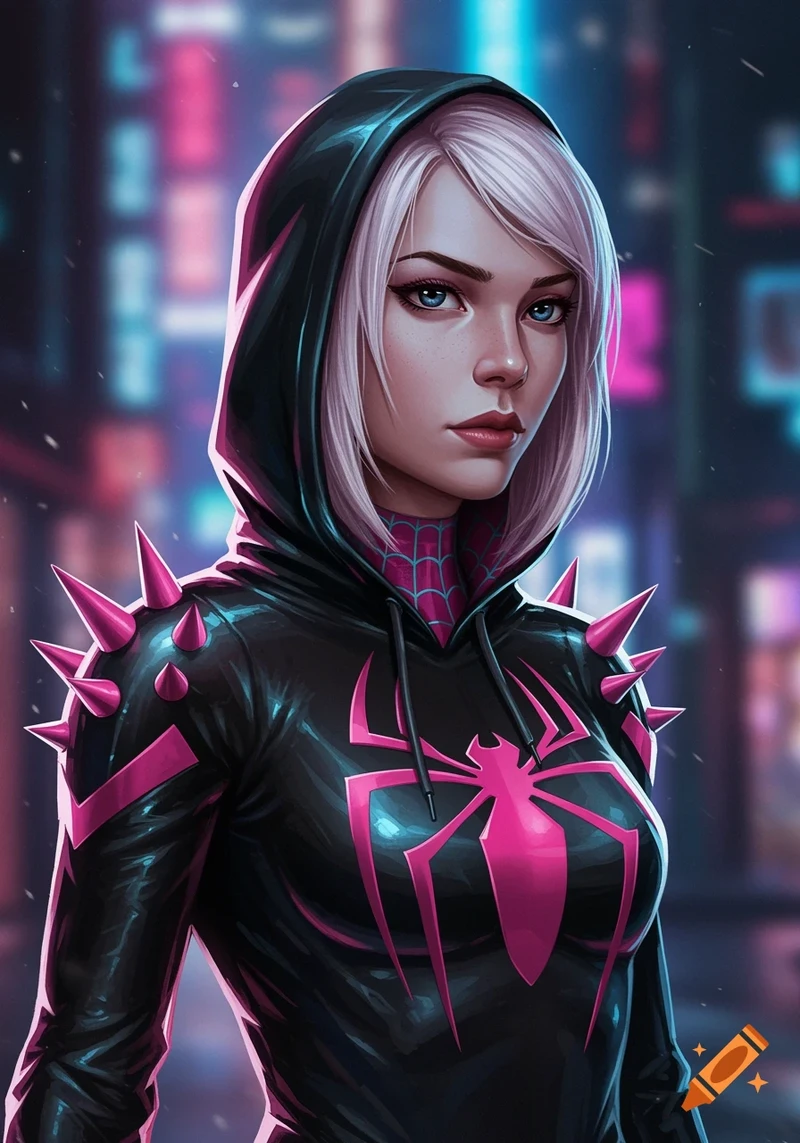 Emma Stone as spider Gwen punk animated Style 