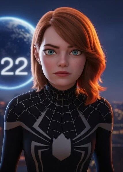 Fan casting Emma Stone as ghost spider man animated Style.
