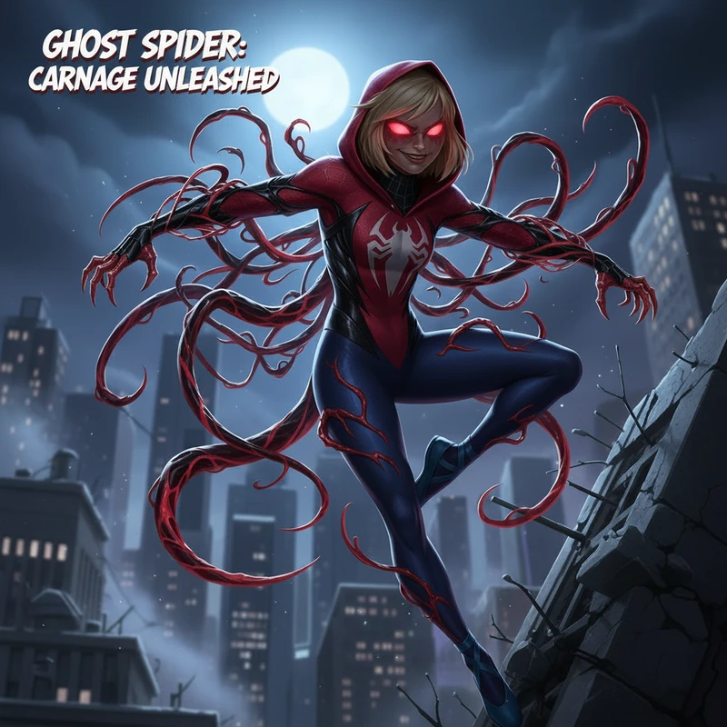 Dove Cameron as ghost spider carnage animated Style.