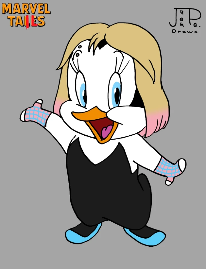 Bella Ramsey as spider guin animation style 