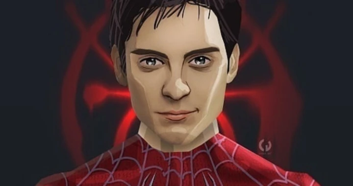 Tobey Maguire as spider man Peter Parker animation style from earth 982d