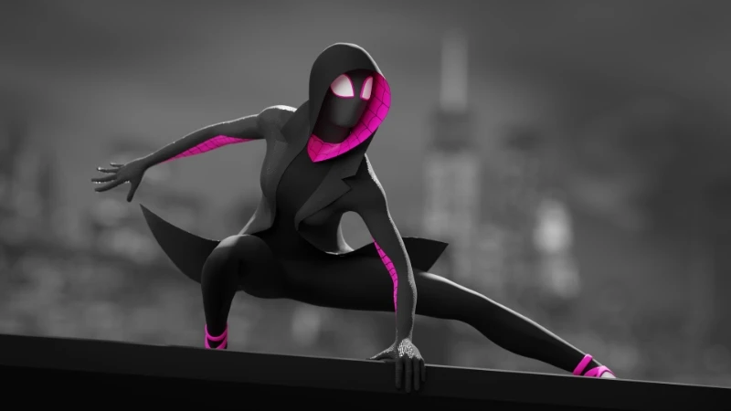 Ellie fanning as spider Gwen noir animated Style.