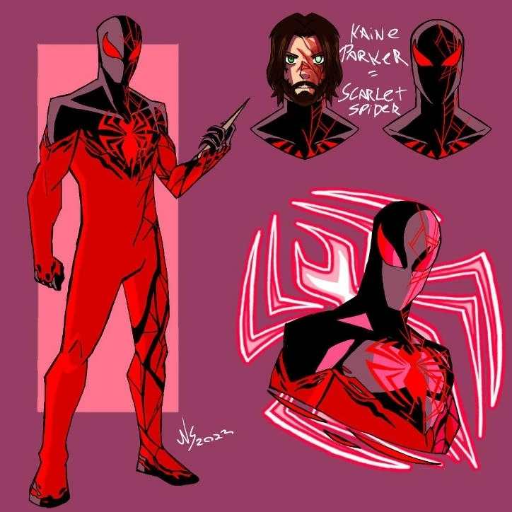 Josh Keaton as Scarlett spider man animated Style from earth 94b.