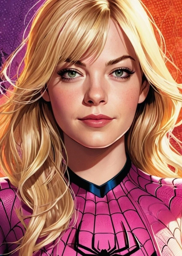 Emma Stone as spider Gwen Jessica Drew animation style from earth 65b