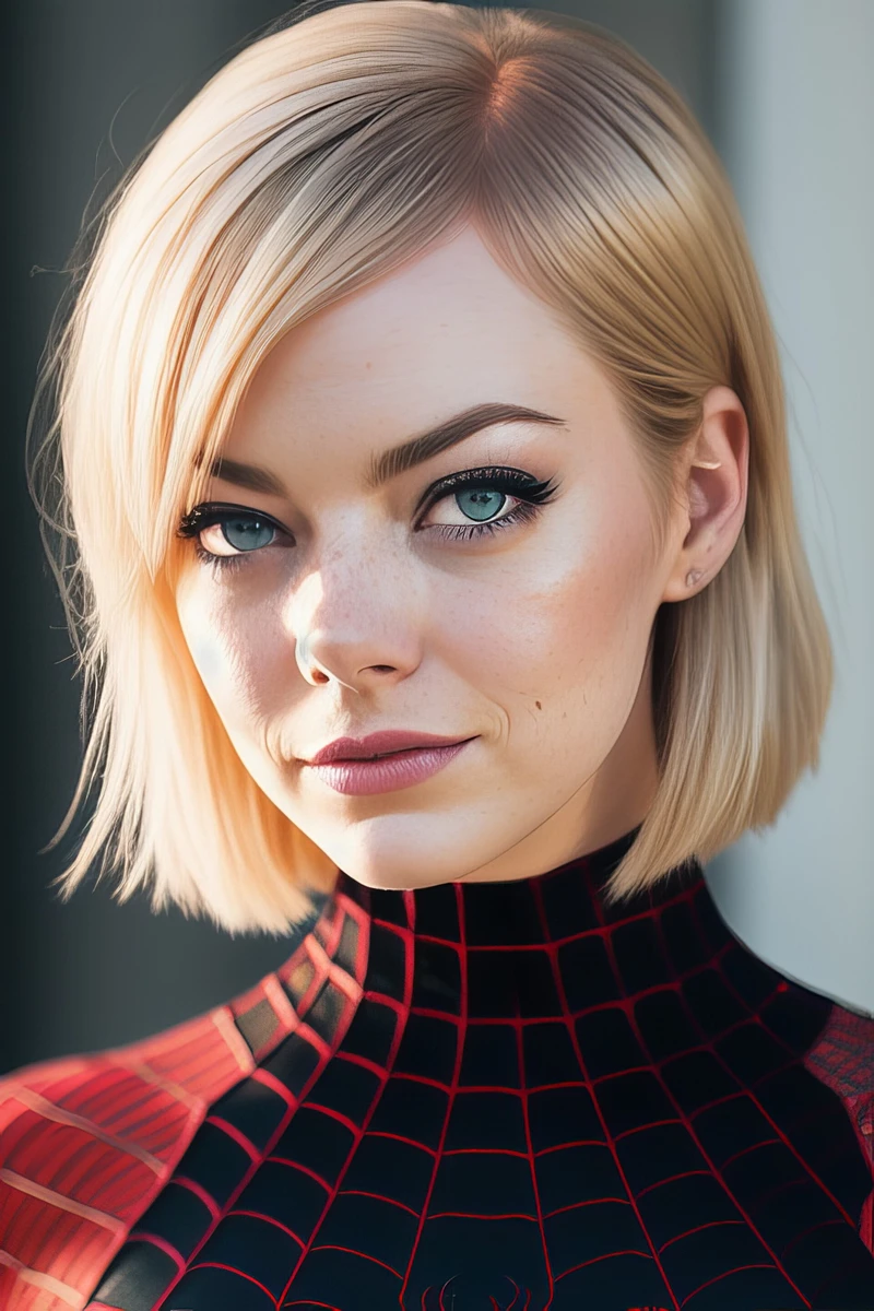 Emma Stone as Spider girl Gwen animated Style from earth 3467d.