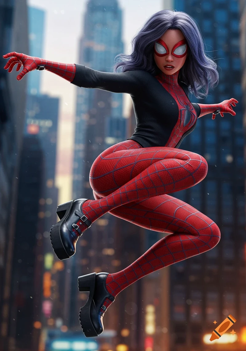 Jenna Ortega as spider Gwen Jessica drew animated Style.