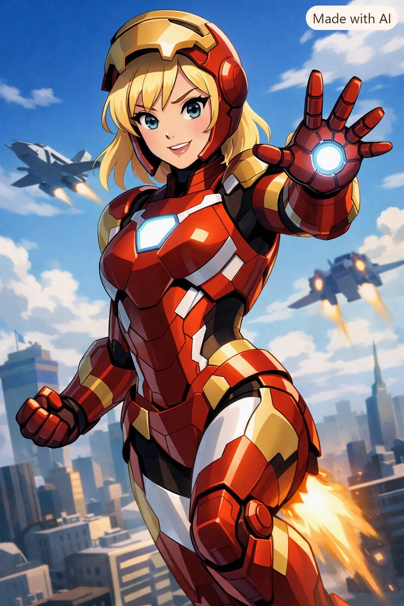 Emma Stone as iron Man animated Style.