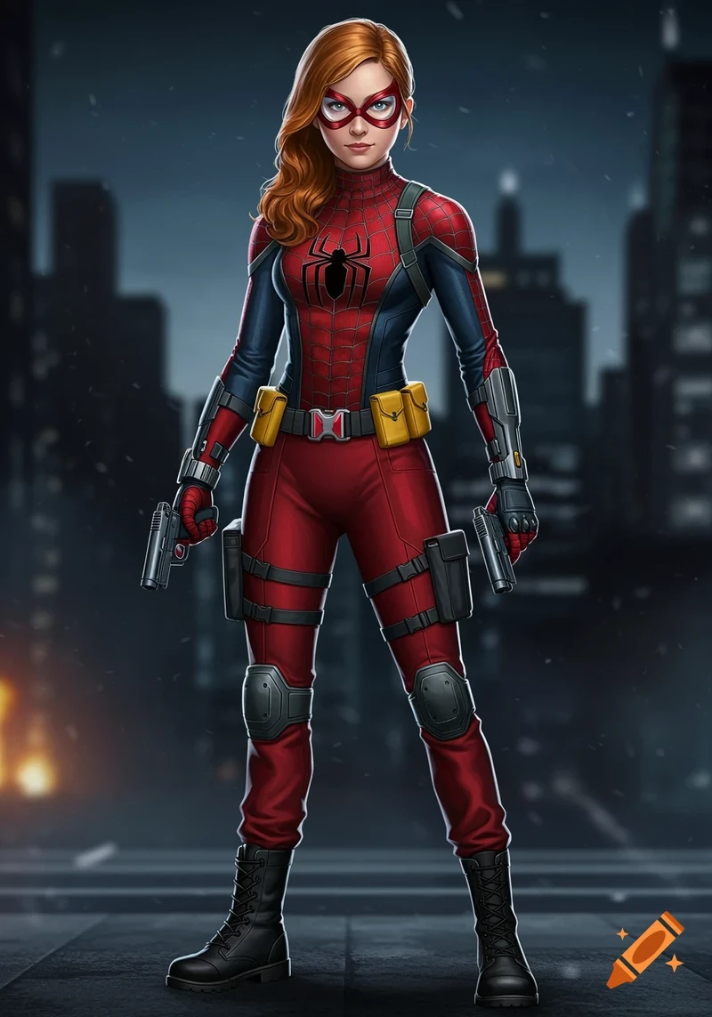 Sadie sink as utmite spider woman Jessica drew animated Style 